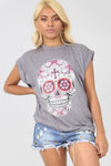 Short Sleeve Skull Print Loose Fit Tshirt - bejealous-com