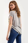 Graphic Print Lips Curve Hem Tshirt - bejealous-com