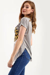 Graphic Print Lips Curve Hem Tshirt - bejealous-com