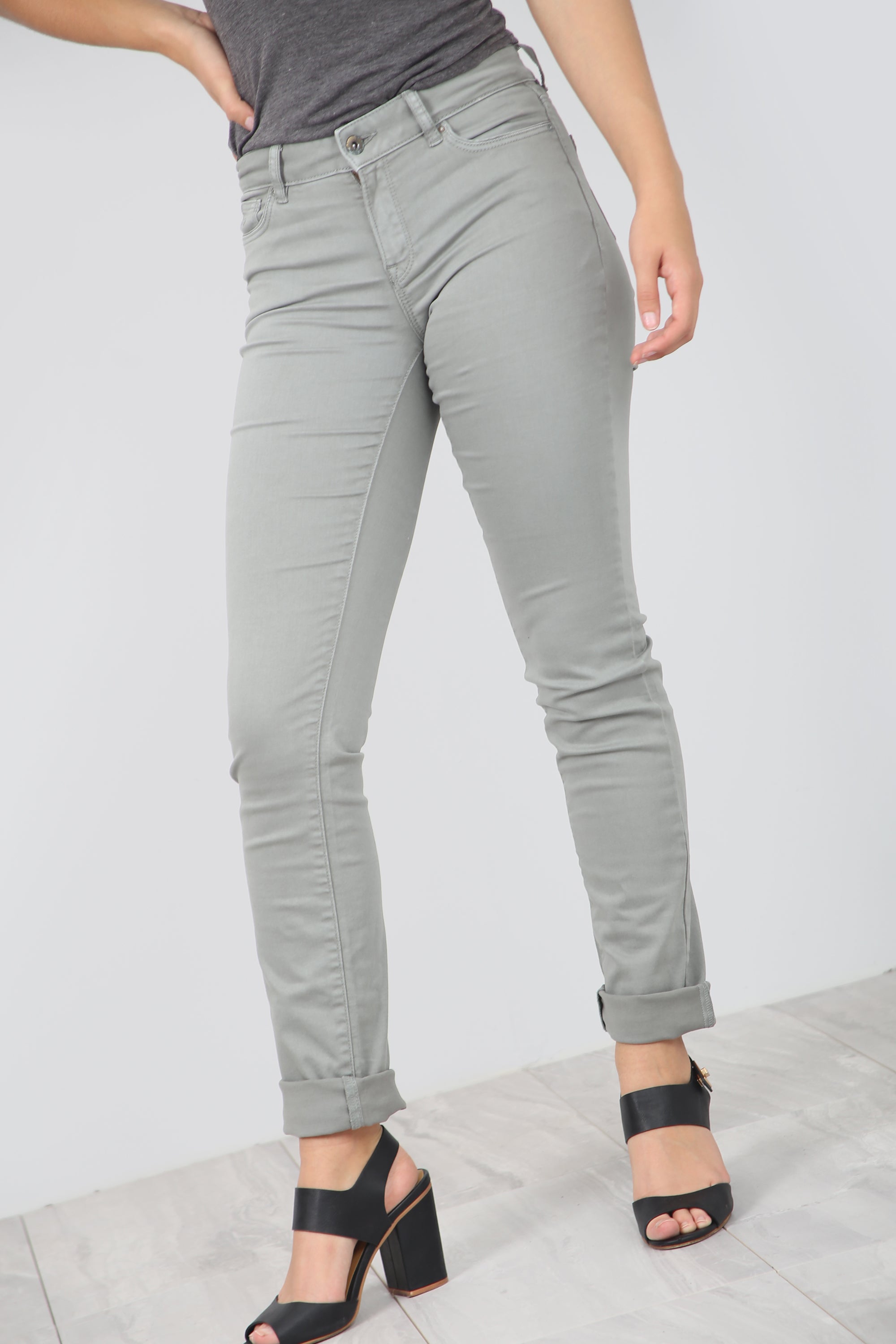 High Waist Slim Leg Chino Trousers - bejealous-com