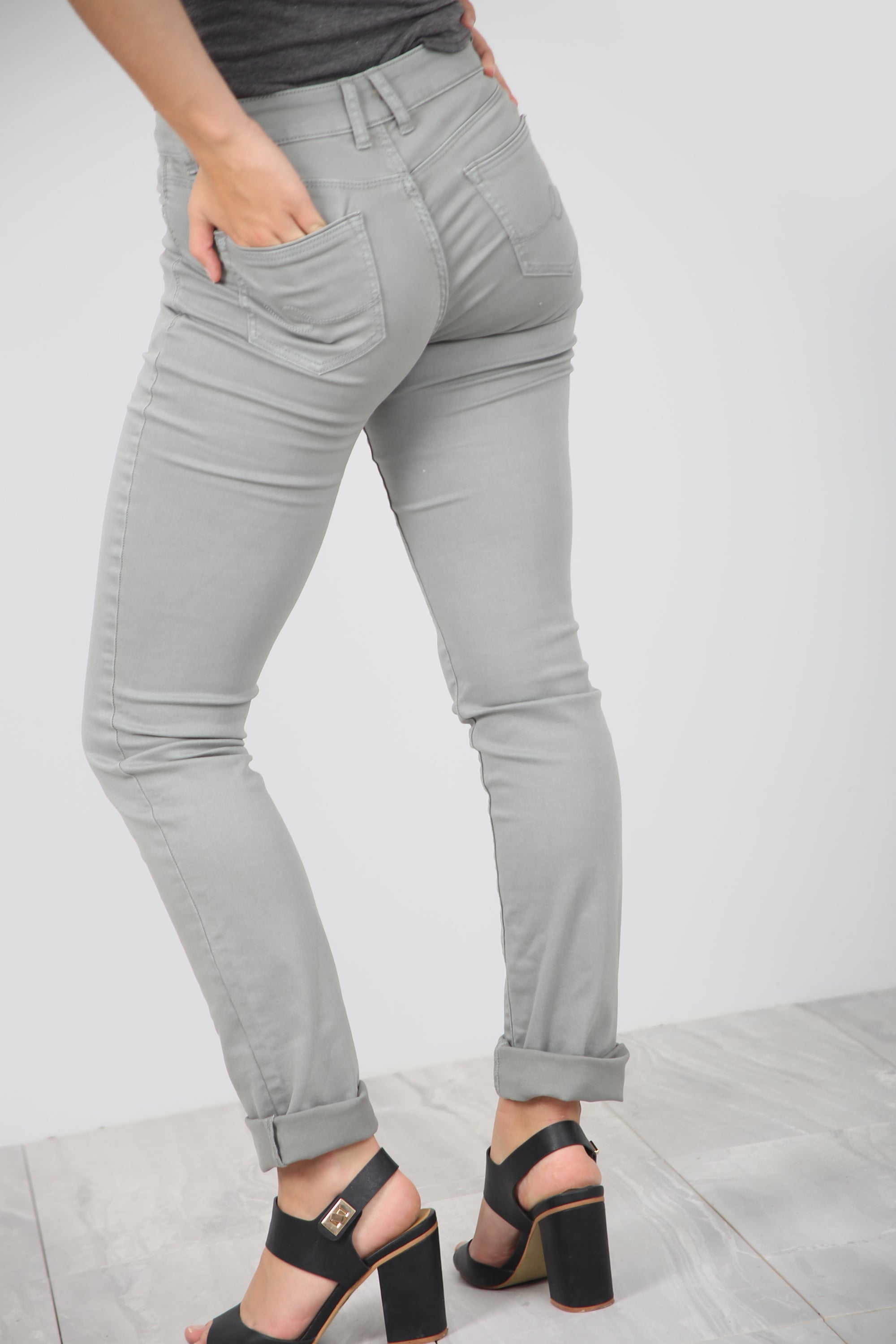 High Waist Slim Leg Chino Trousers - bejealous-com