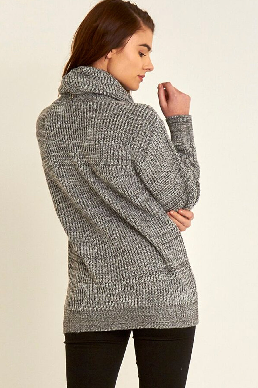 Long Sleeve Grey Roll Neck Knitted Jumper - bejealous-com