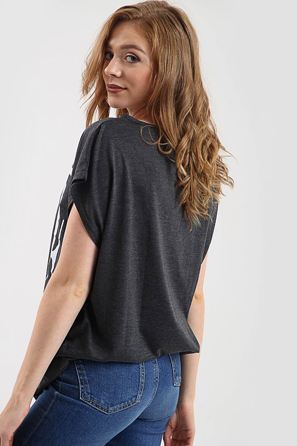 Love Slogan Print Oversized Roll Sleeve Tshirt - bejealous-com