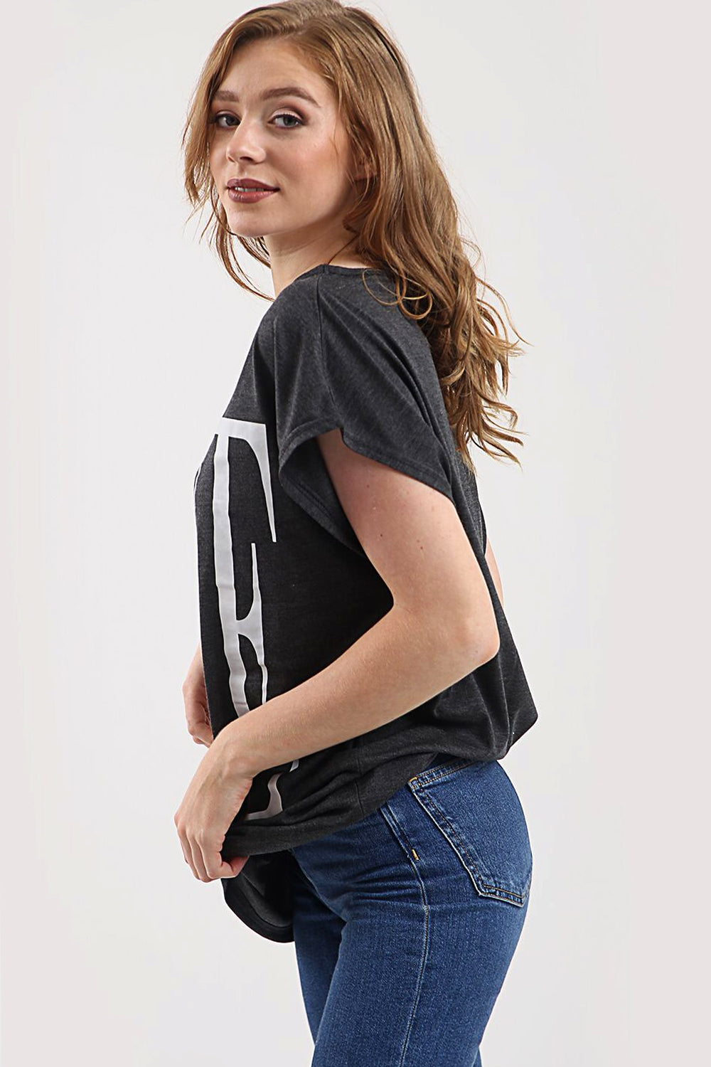 Love Slogan Print Oversized Roll Sleeve Tshirt - bejealous-com