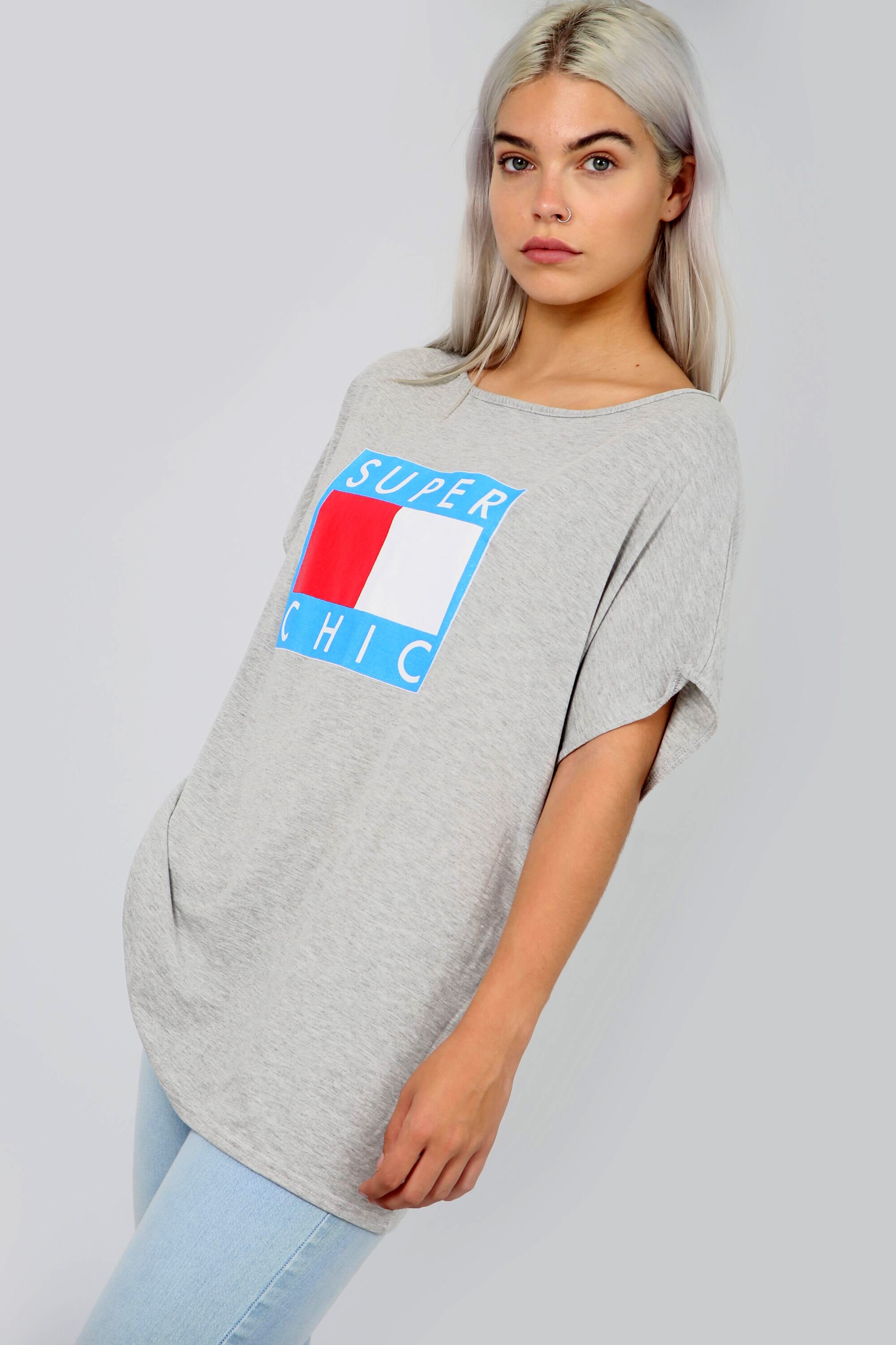 Super Chic Slogan Print Oversize Basic Tshirt - bejealous-com