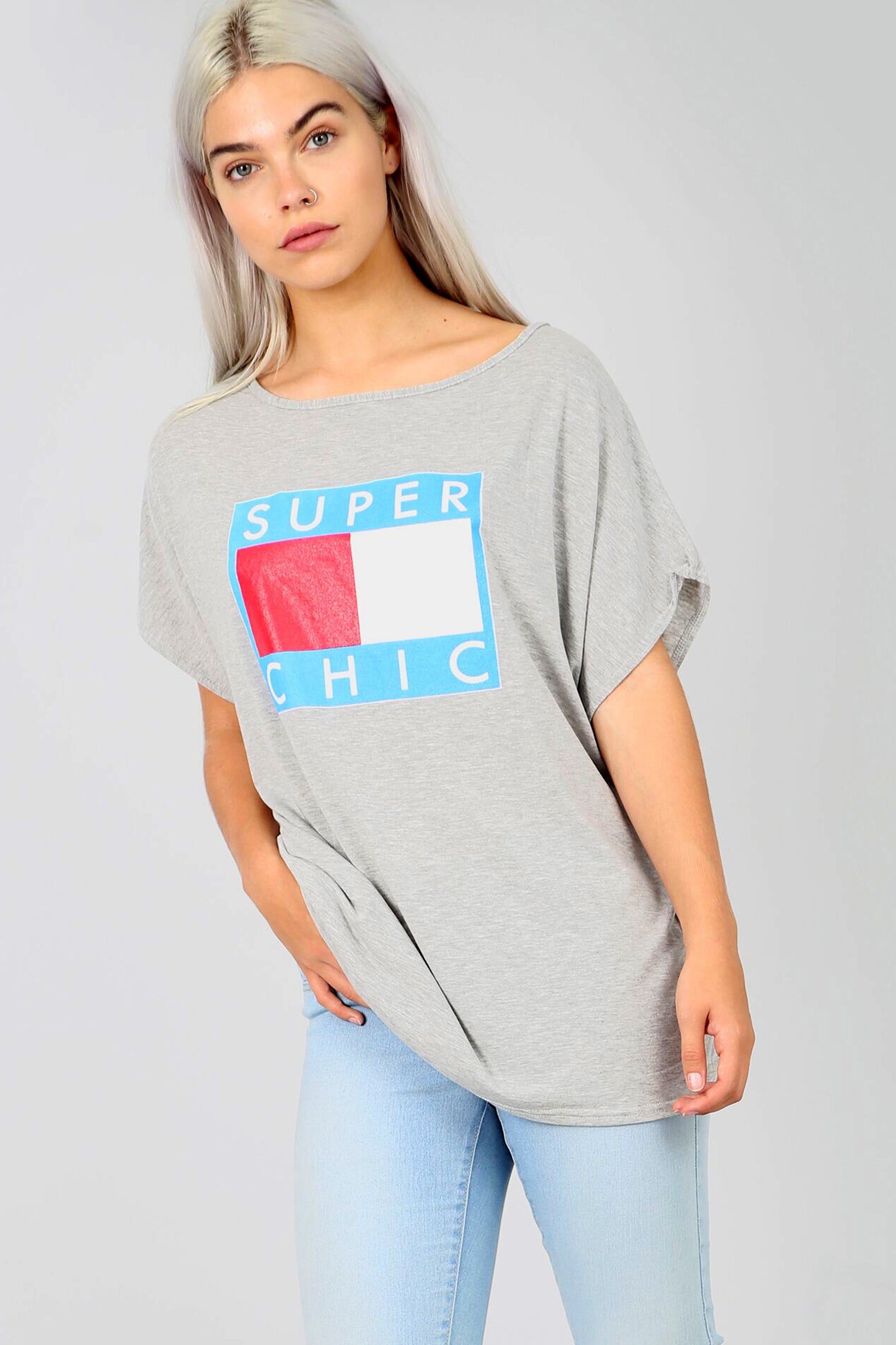 Super Chic Slogan Print Oversize Basic Tshirt - bejealous-com