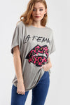 La Femme Graphic Print Oversize Pink Tshirt - bejealous-com