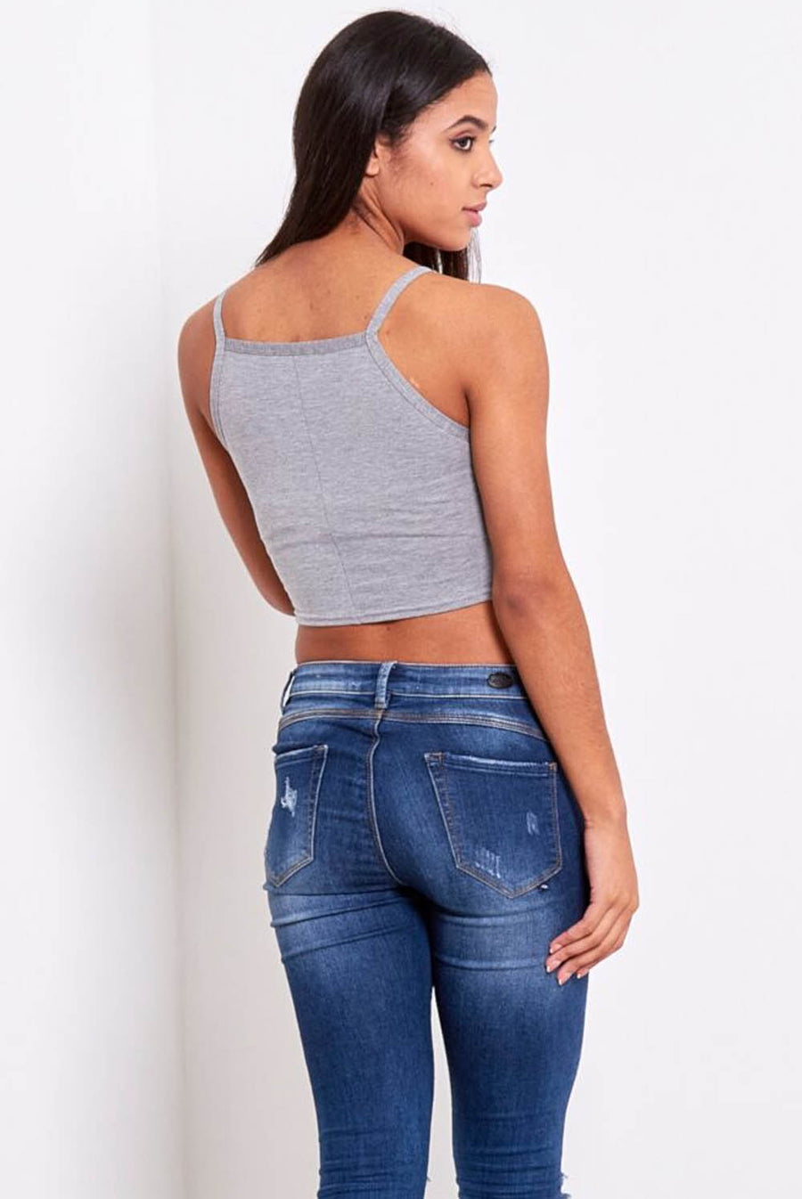 Strappy Grey Basic Jersey Cami Crop Top - bejealous-com