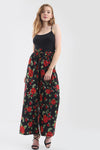 High Waist Belted Red Floral Wide Leg Trousers - bejealous-com