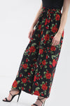 High Waist Belted Red Floral Wide Leg Trousers - bejealous-com