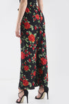High Waist Belted Red Floral Wide Leg Trousers - bejealous-com