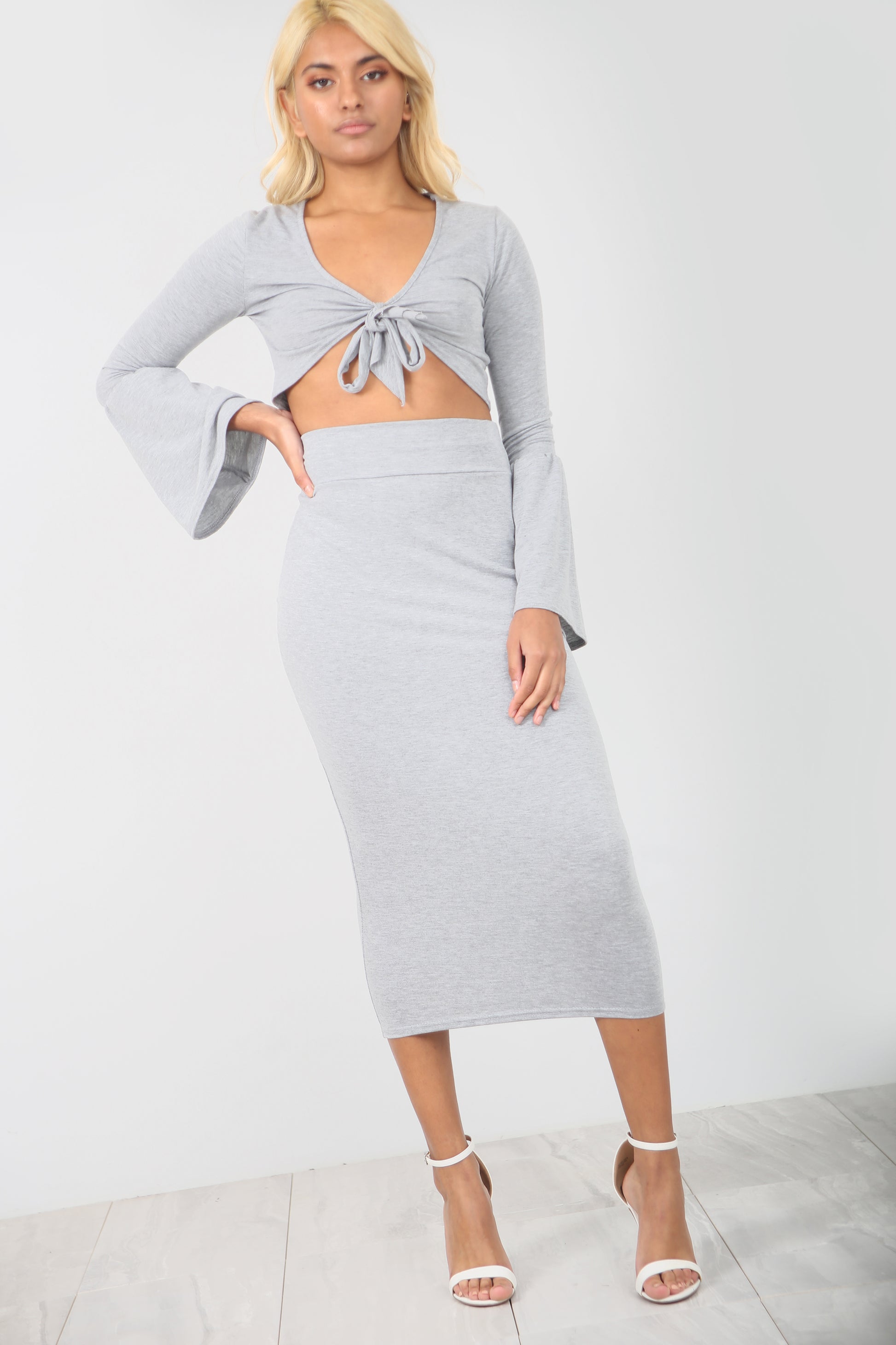 High Waist Basic Grey Midi Pencil Skirt - bejealous-com