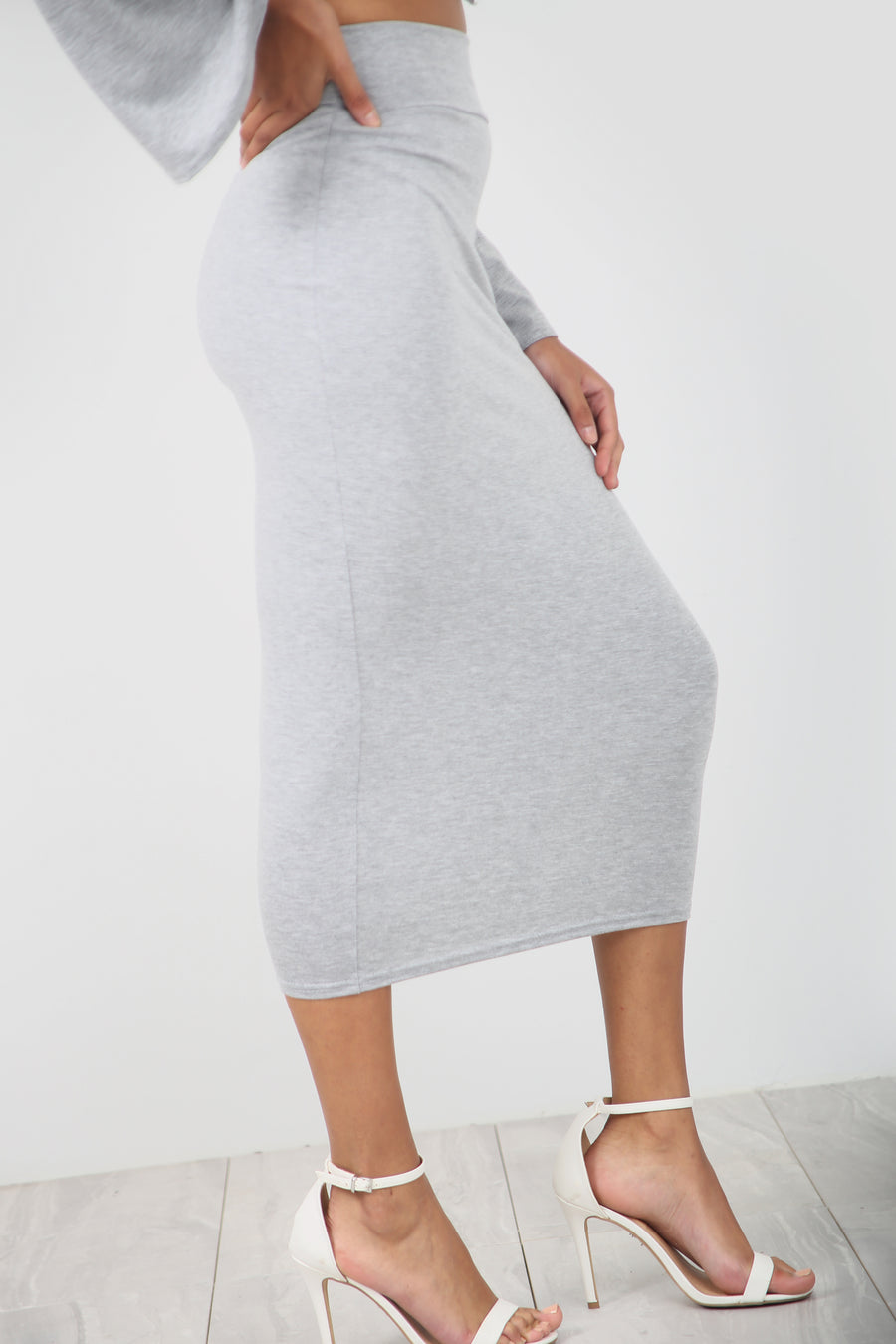 High Waist Basic Grey Midi Pencil Skirt - bejealous-com