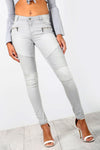 High Waist Grey Skinny Fit Biker Denim Jeans - bejealous-com