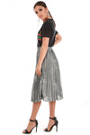 Metallic Silver High Waisted Pleated Midi Skirt - bejealous-com