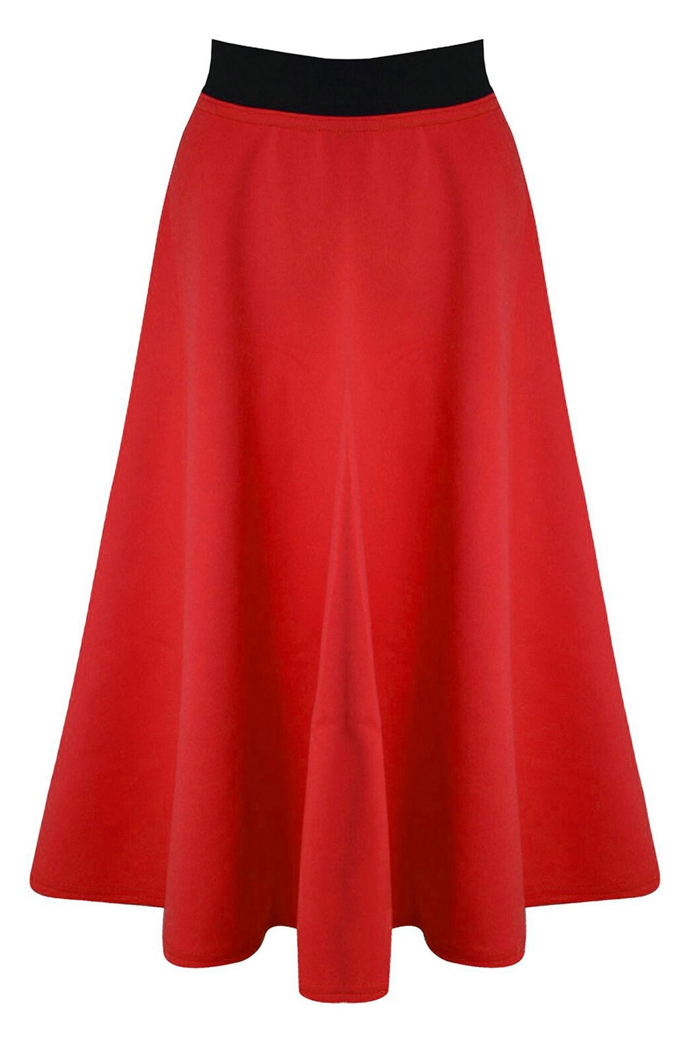 High Waist Black Midi Scuba Skater Skirt - bejealous-com