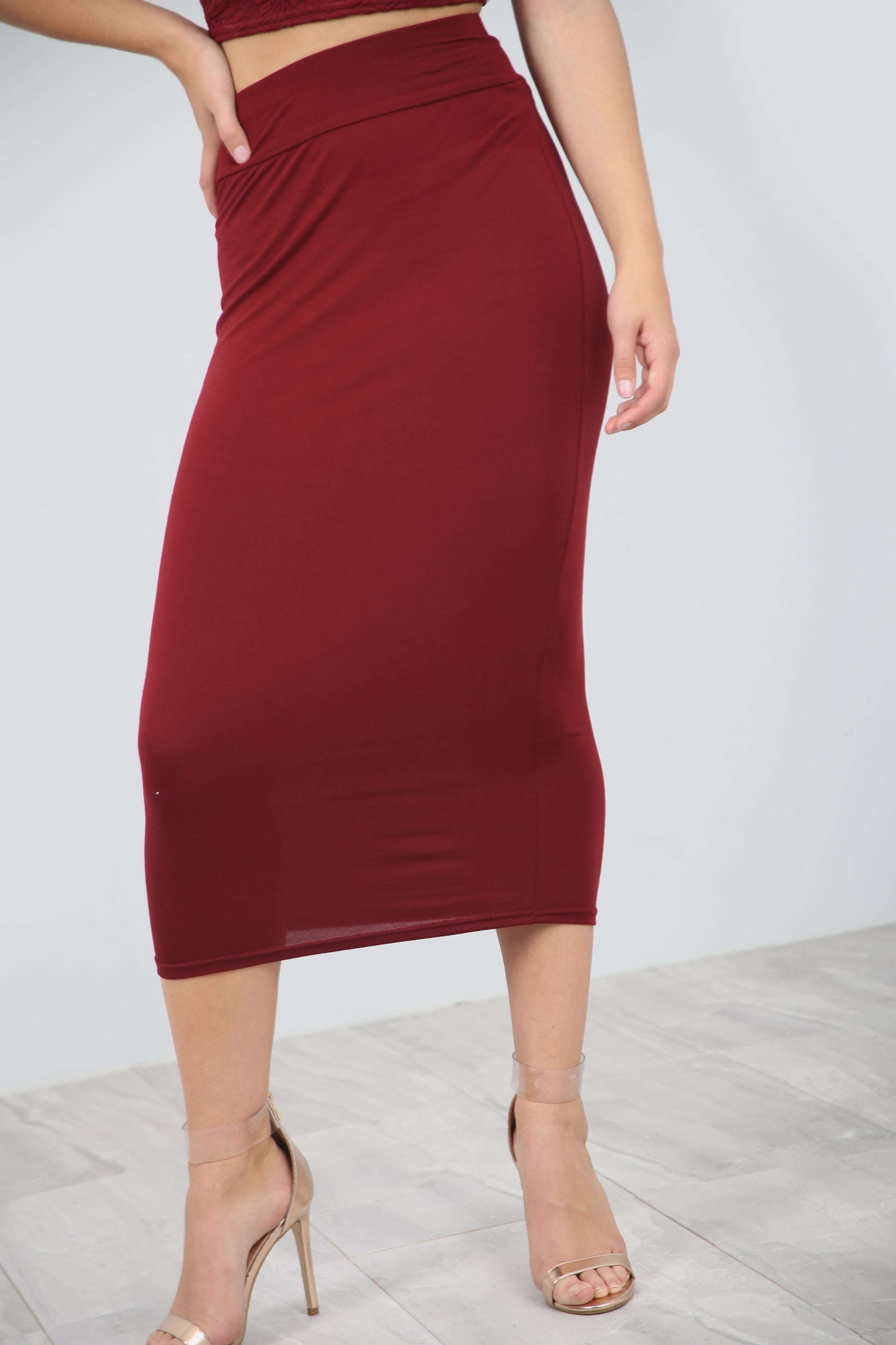 High Waist Basic Grey Midi Pencil Skirt - bejealous-com