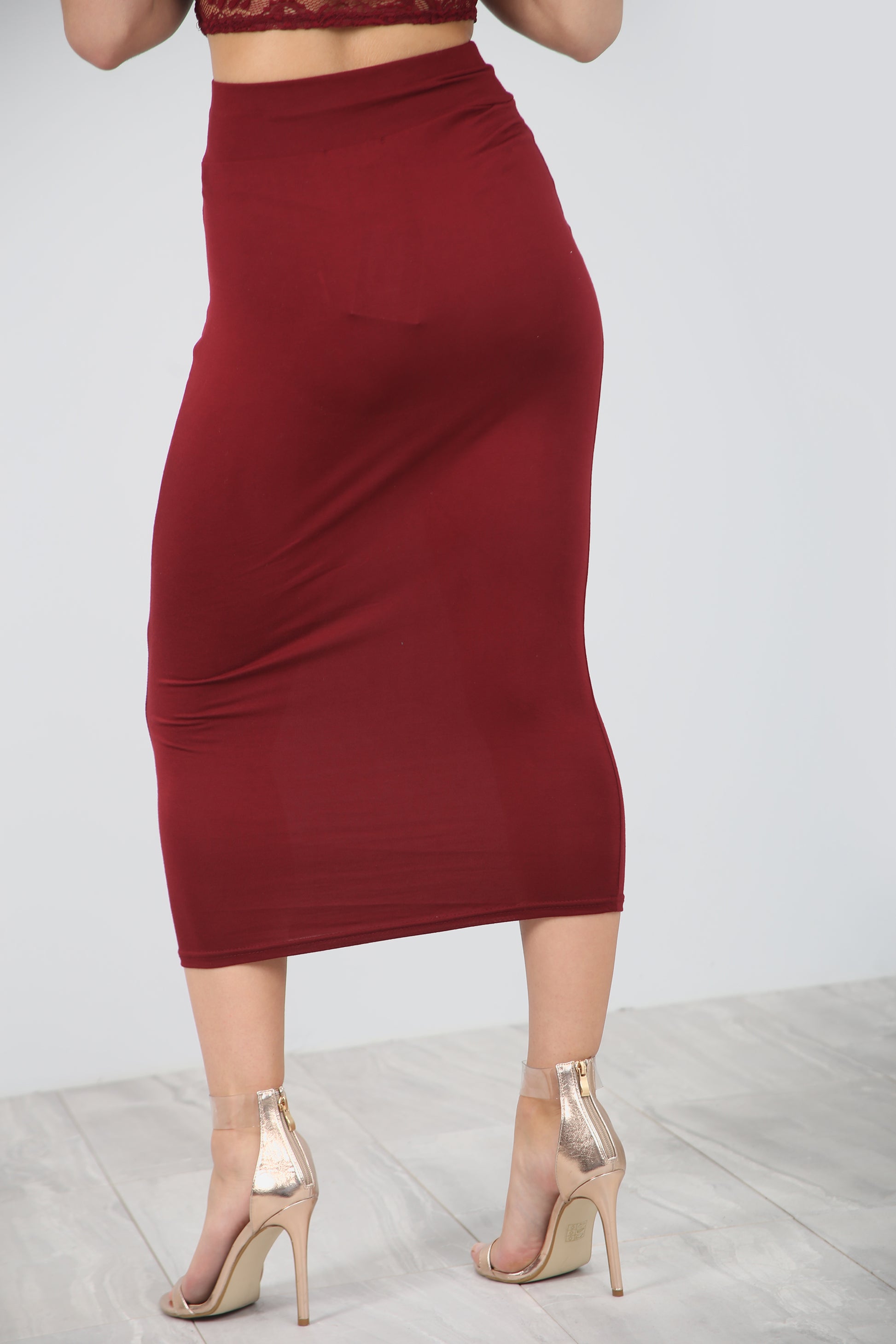 High Waist Basic Grey Midi Pencil Skirt - bejealous-com