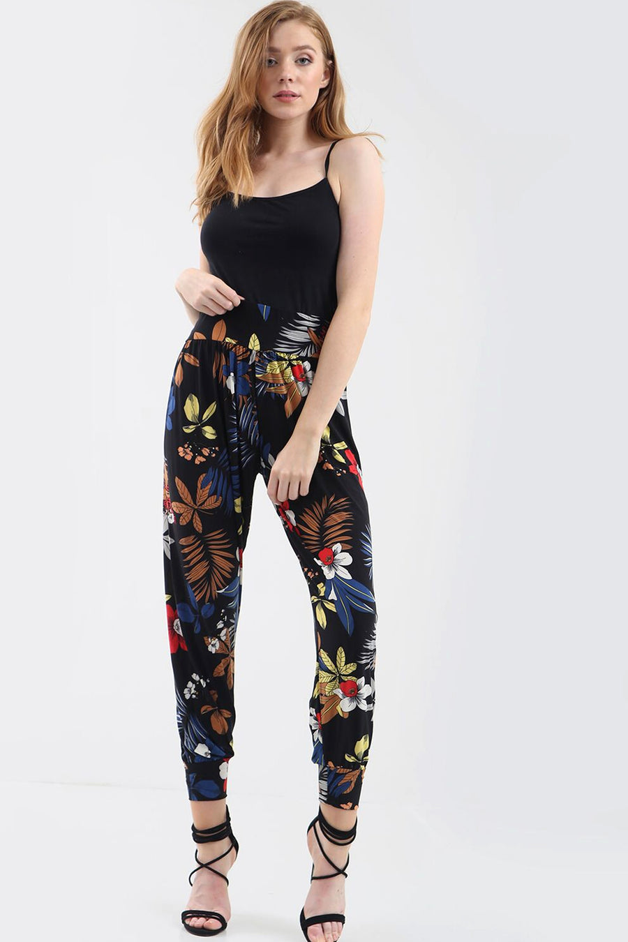 High Waist Slinky Harem Floral Print Cuffed Pants - bejealous-com