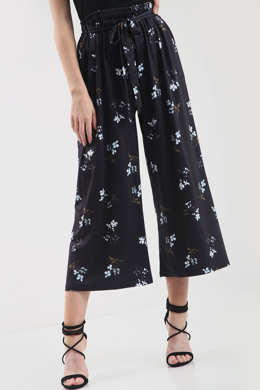 High Waisted White Floral Print Culotte Pants - bejealous-com