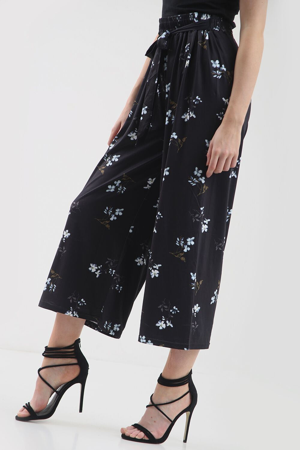 High Waisted White Floral Print Culotte Pants - bejealous-com