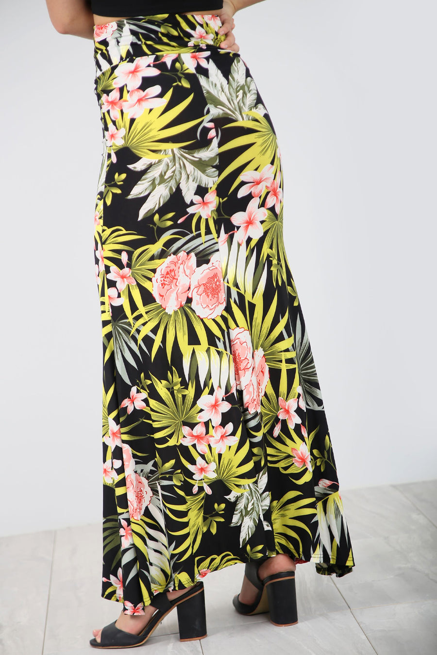 High Waist Green Tropical Print Maxi Skirt - bejealous-com