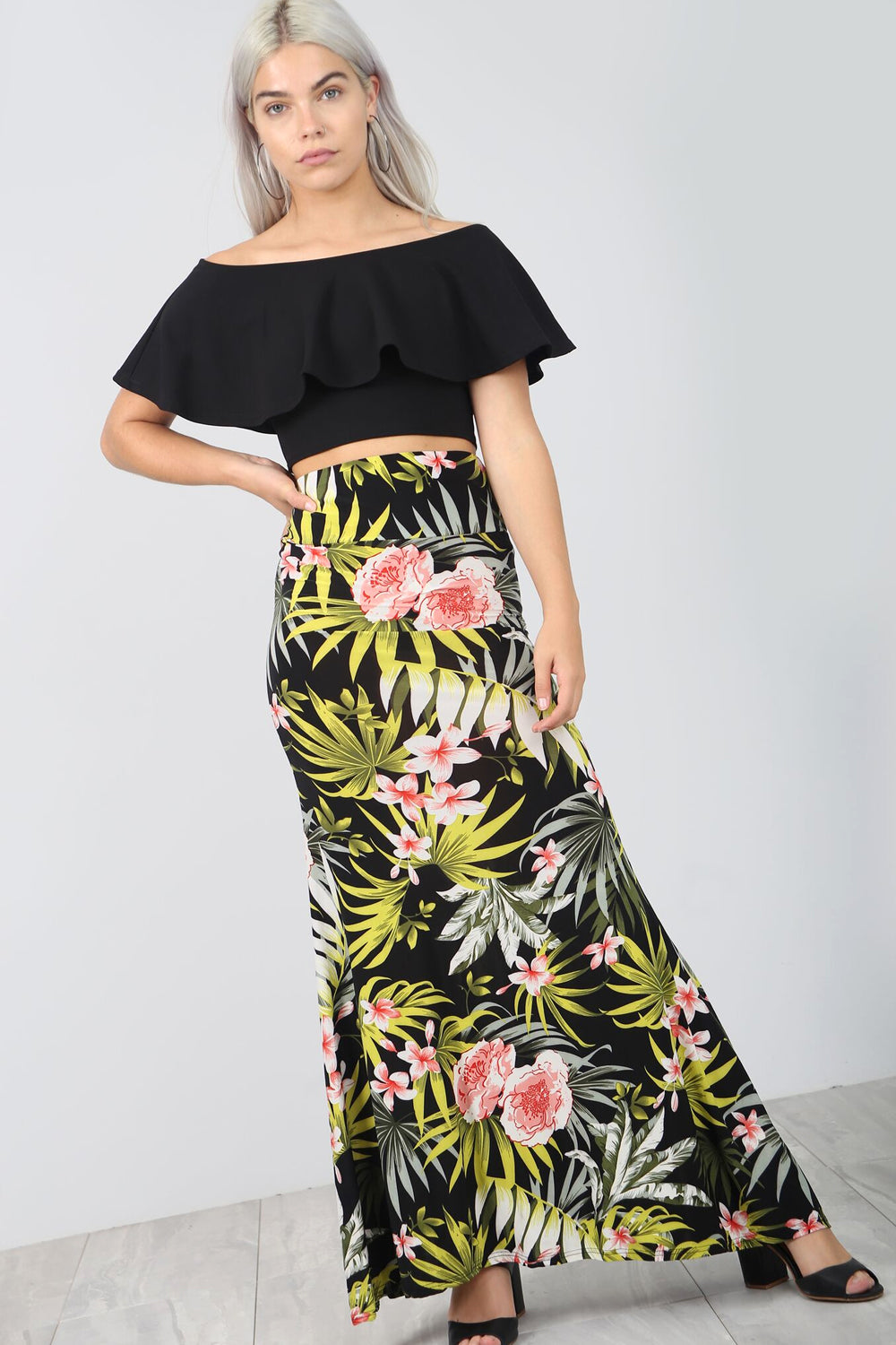 High Waist Green Tropical Print Maxi Skirt - bejealous-com