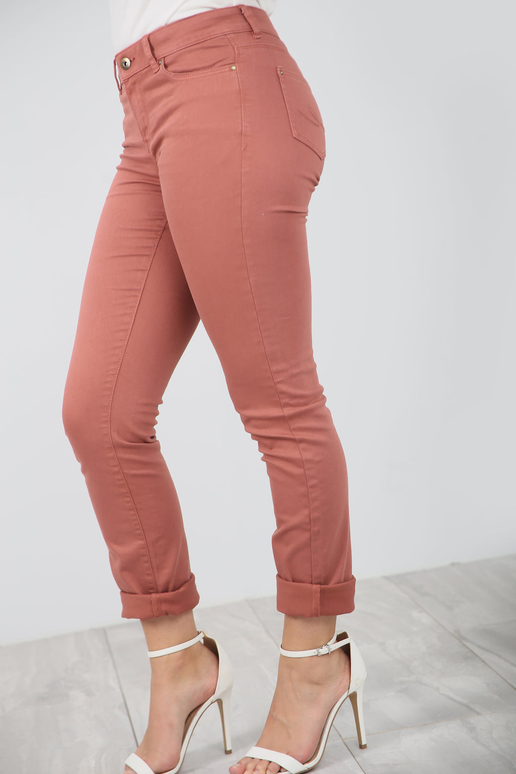 High Waist Slim Leg Pink Chino Trousers - bejealous-com