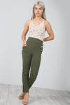 High Waisted Gold Button Navy Cigarette Trousers - bejealous-com