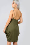 Strappy Basic Jersey Draped Khaki Mini Dress - bejealous-com