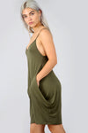 Strappy Basic Jersey Draped Khaki Mini Dress - bejealous-com