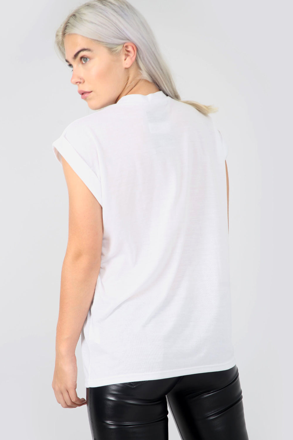 La Femme Graphic Print Roll Sleeve Basic Tshirt - bejealous-com