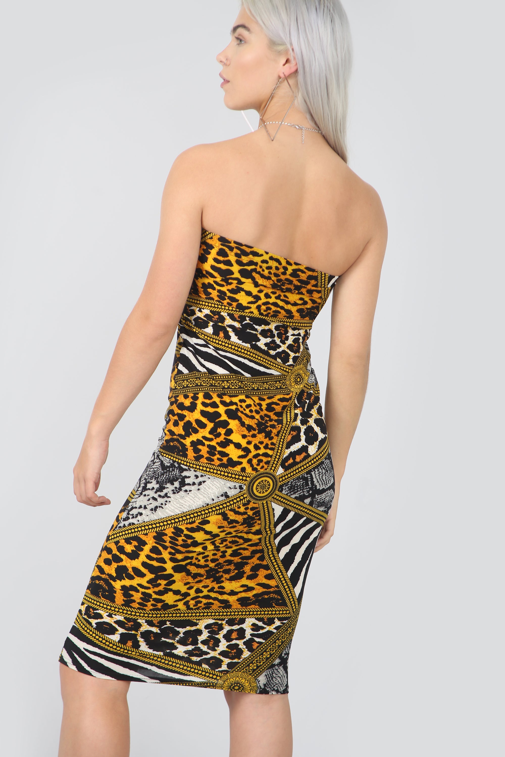 Bandeau Leopard Print Midi Bodycon Dress - bejealous-com