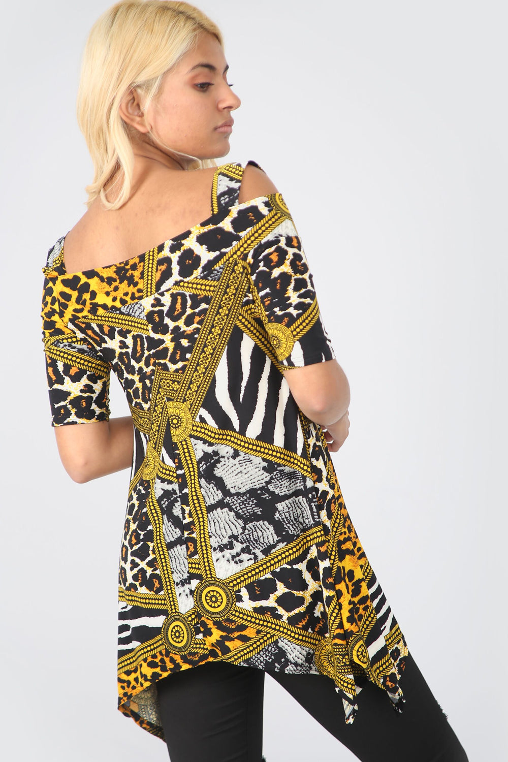 Cold Shoulder Leopard Print Dip Hem Top - bejealous-com