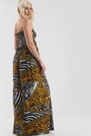 Animal Print Strapless Shirring Maxi Dress - bejealous-com