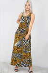 Racer Back Animal Print Maxi Dress With Pockets - bejealous-com