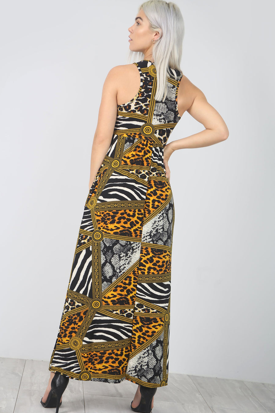 Racer Back Animal Print Maxi Dress With Pockets - bejealous-com