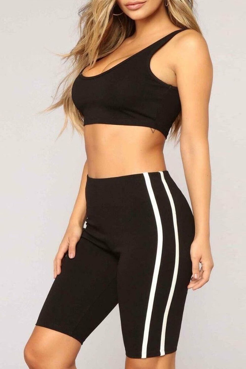 Monochrome Side Stripe Cycling Shorts - bejealous-com