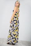 Floral Print Slinky Navy Maxi Dress With Pockets - bejealous-com