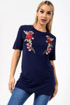 Navy Floral Rose Applique Baggy Tshirt - bejealous-com