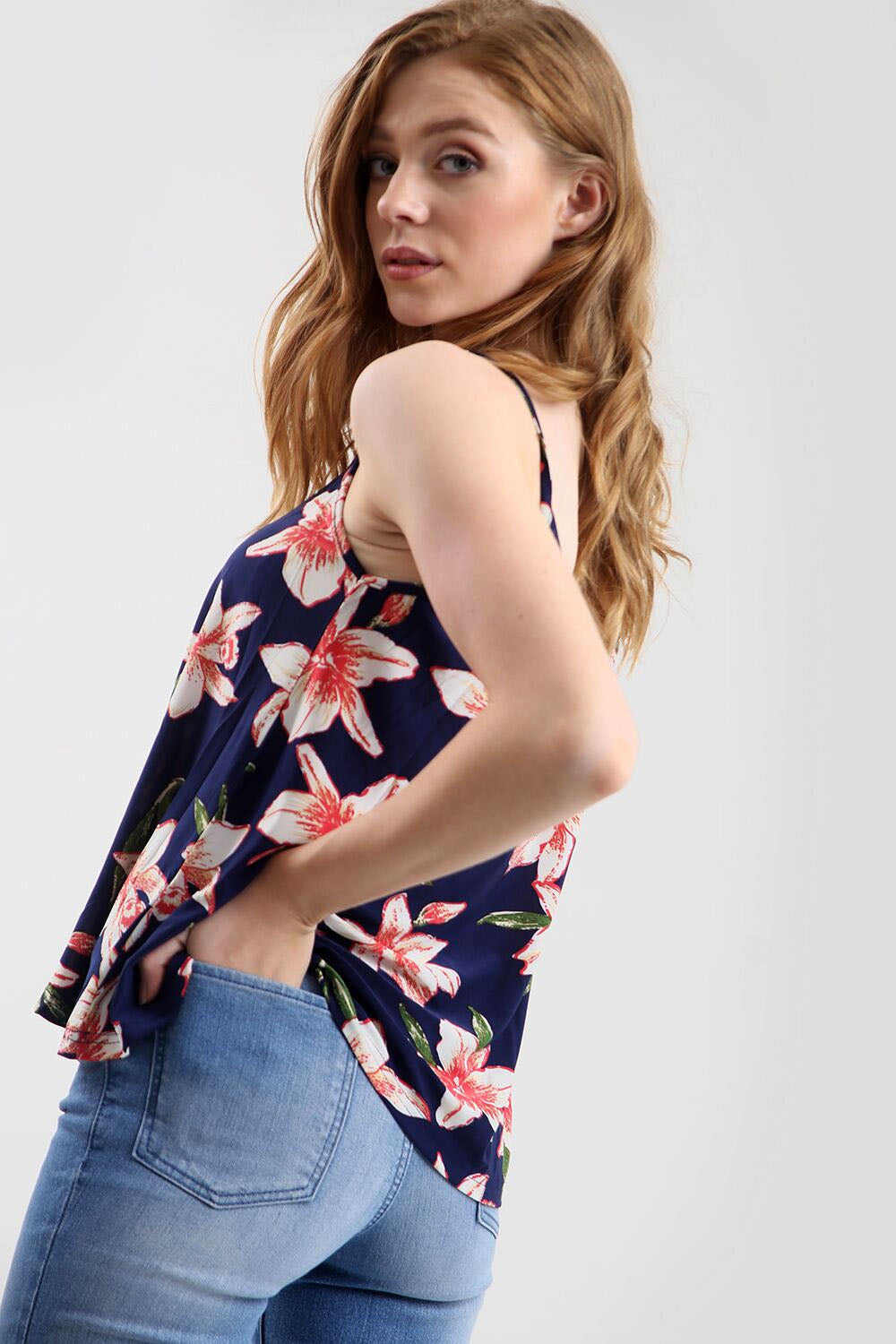 Strappy Tropical Print Cami Swing Top - bejealous-com