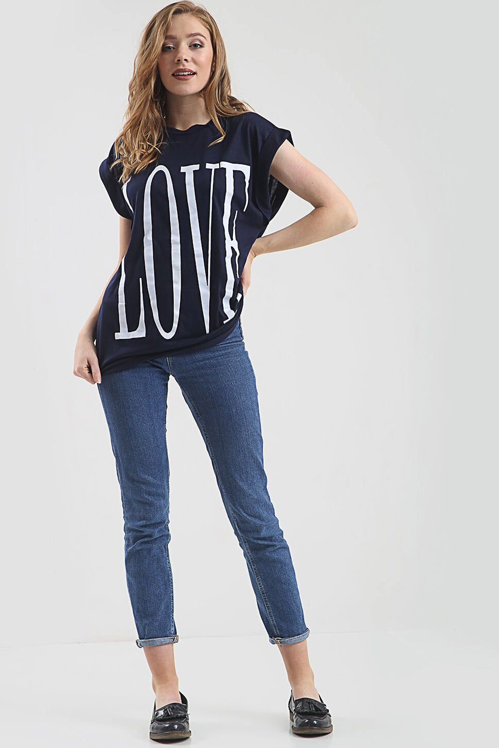 Love Slogan Print Oversized Roll Sleeve Tshirt - bejealous-com
