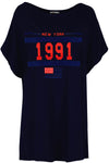 New York Oversized Slogan Bat Wing Tshirt - bejealous-com