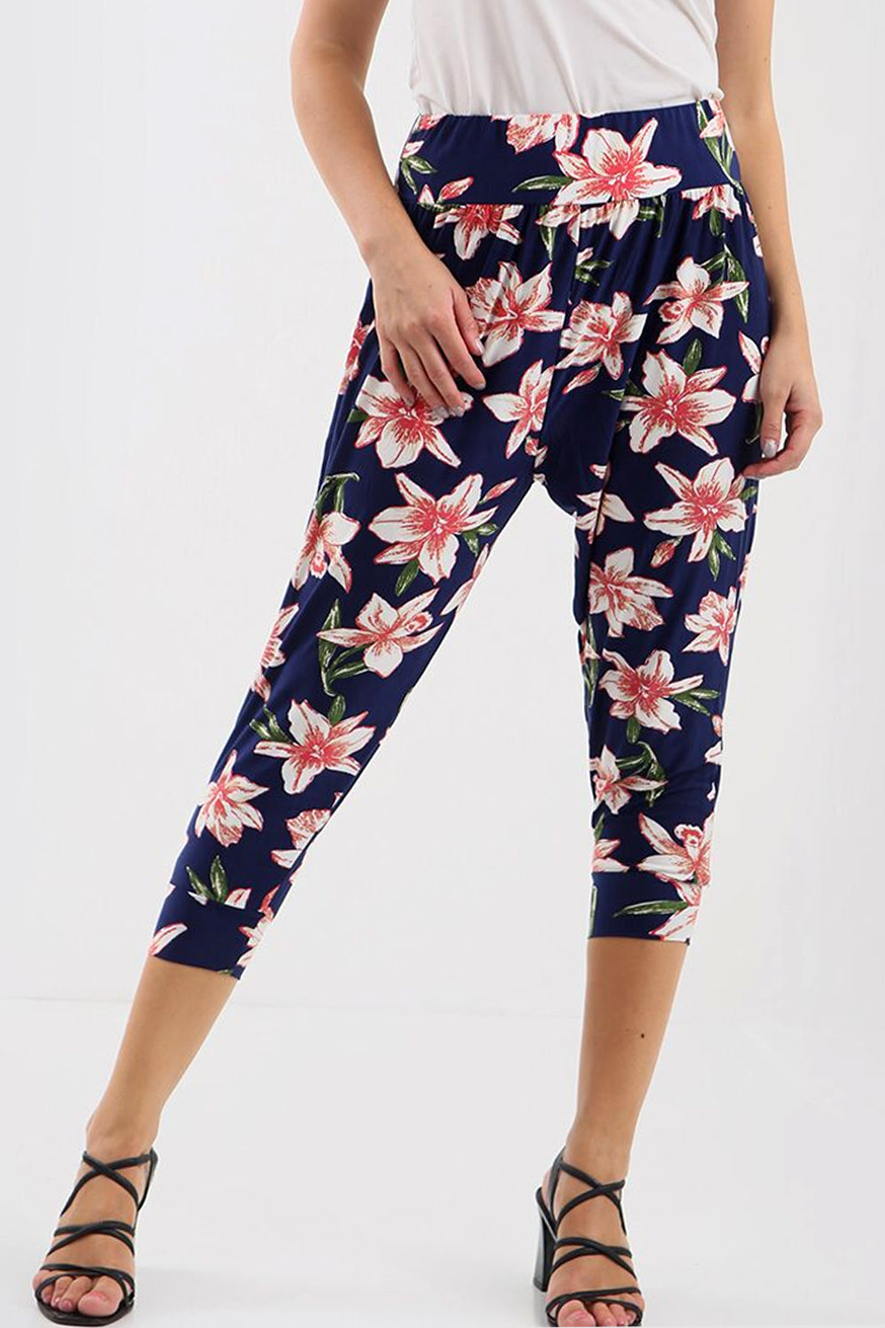 High Waist Red Floral Print Cuffed Leg Trousers - bejealous-com