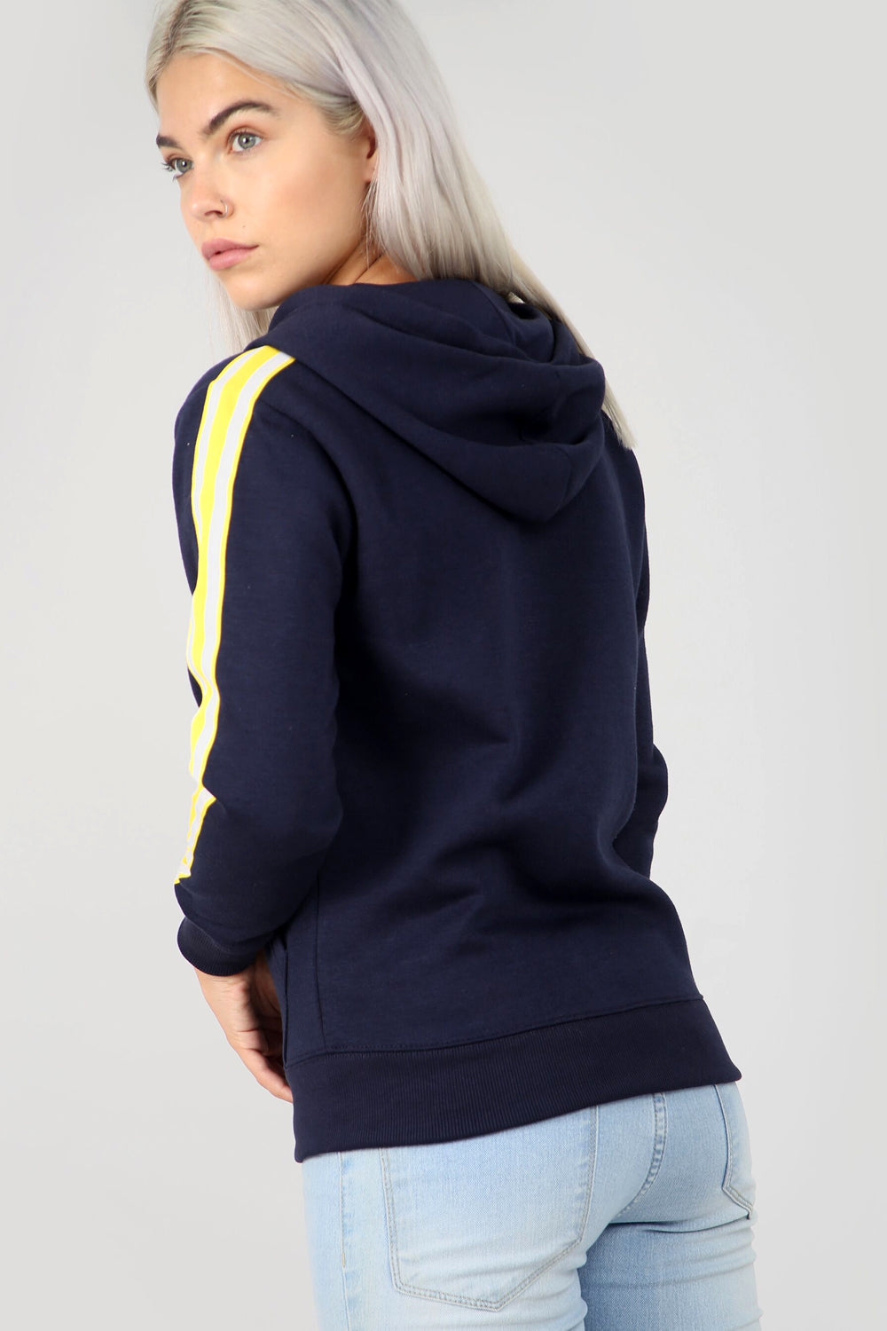 Grey Striped Sleeve Oversized Hooded Sweatshirt - bejealous-com