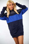 Black Contrast Striped Oversize Sweatshirt Dress - bejealous-com