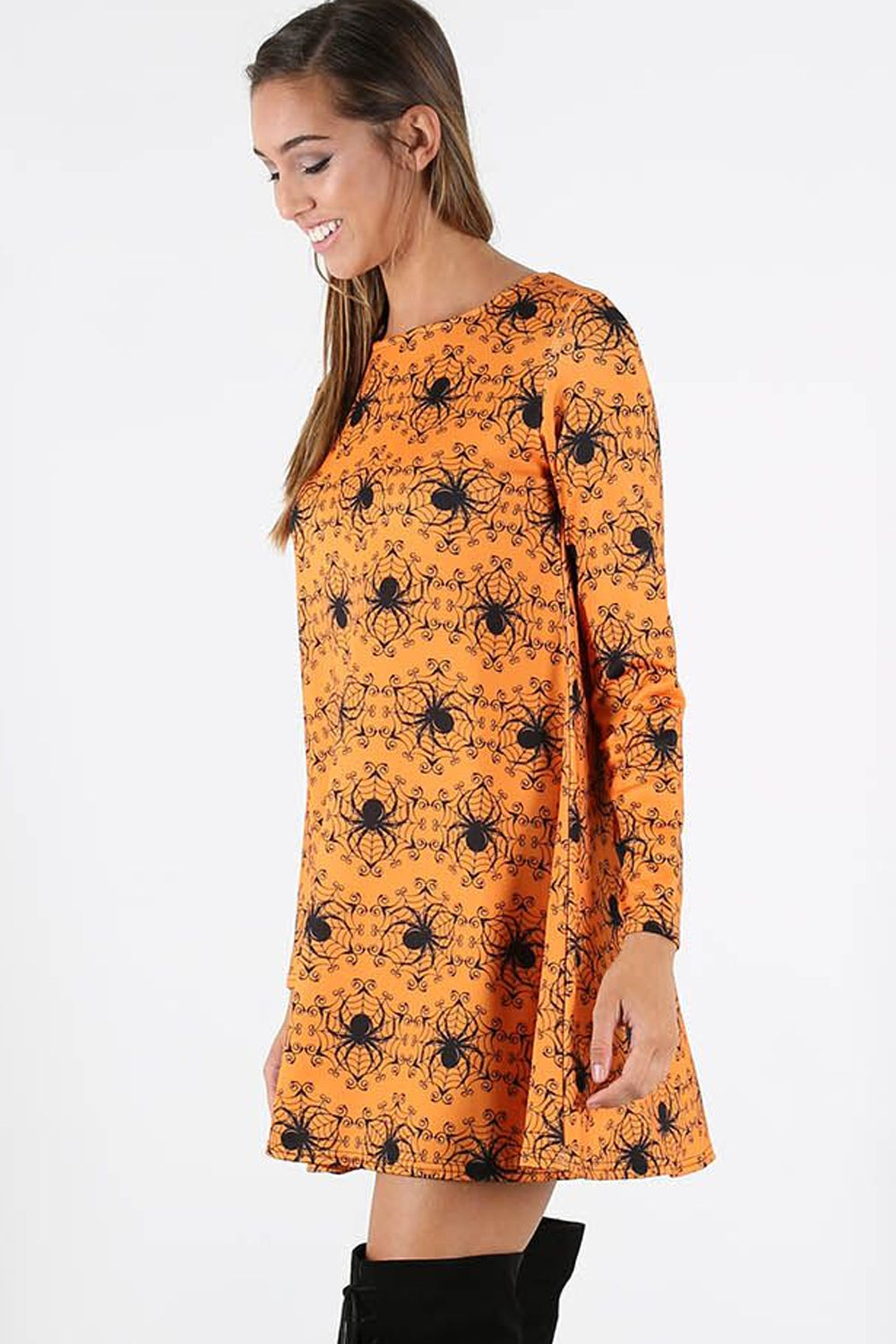 Long Sleeve Orange Halloween Mini Dress - bejealous-com