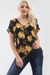 Black Floral Print Oversized Slinky Vneck Tshirt - bejealous-com