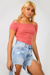 Off The Shoulder Rose Pink Ribbed Knit Top - bejealous-com