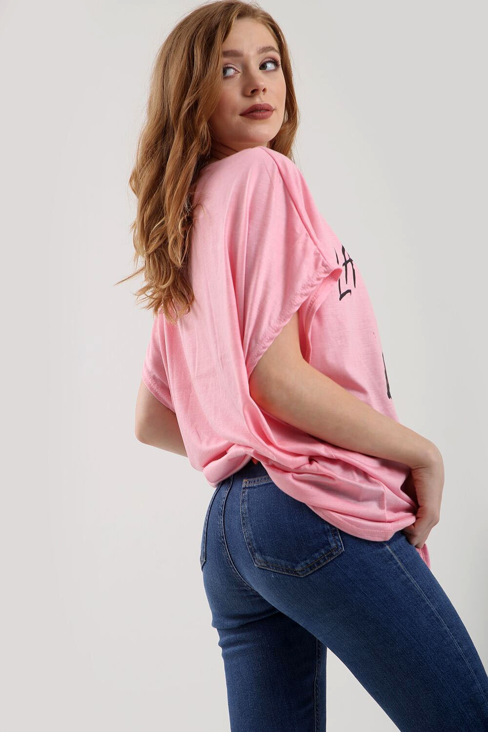 La Femme Graphic Print Oversize Pink Tshirt - bejealous-com